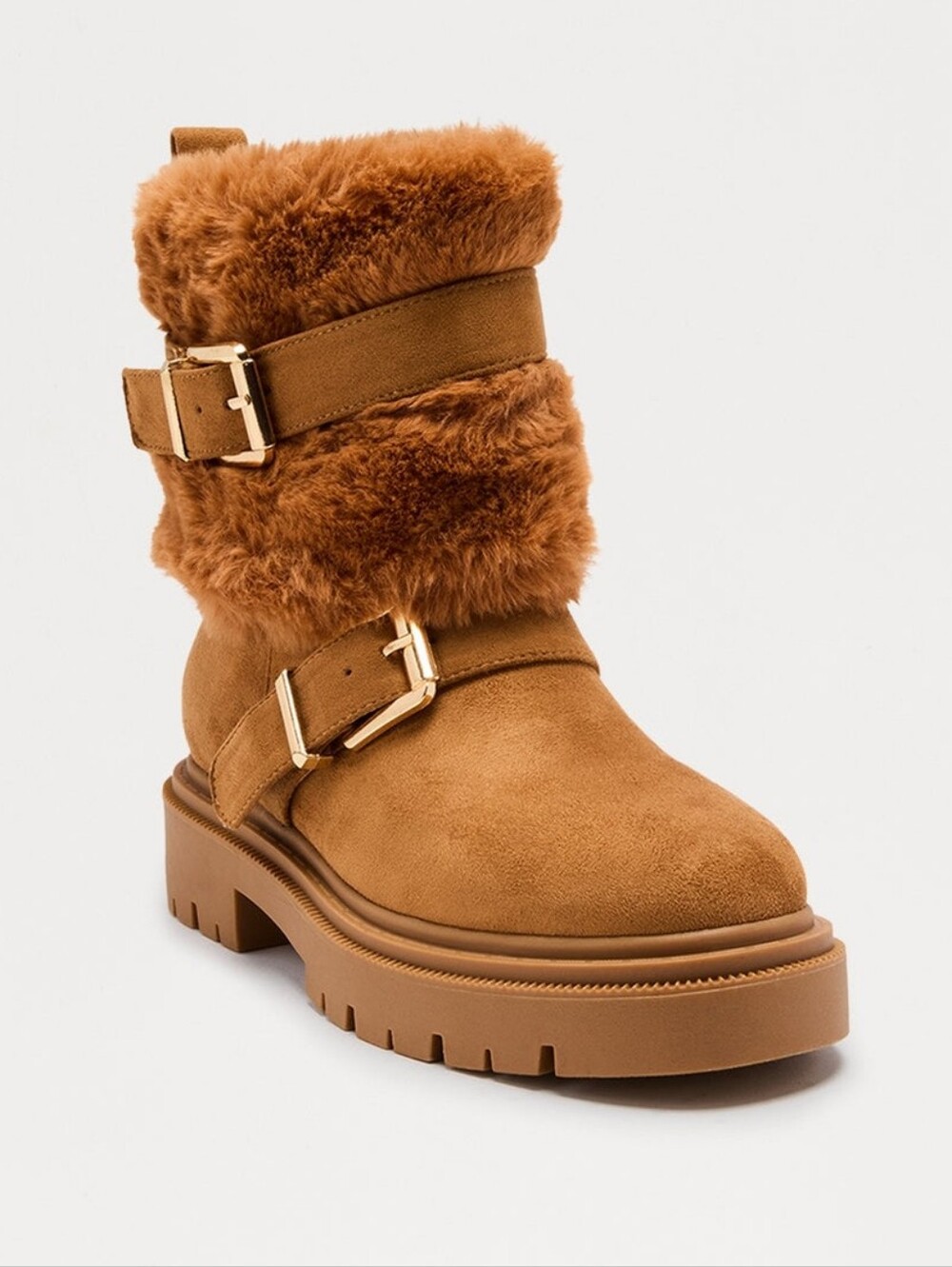 South Pole Chestnut Faux-Fur Buckle Ankle Boot